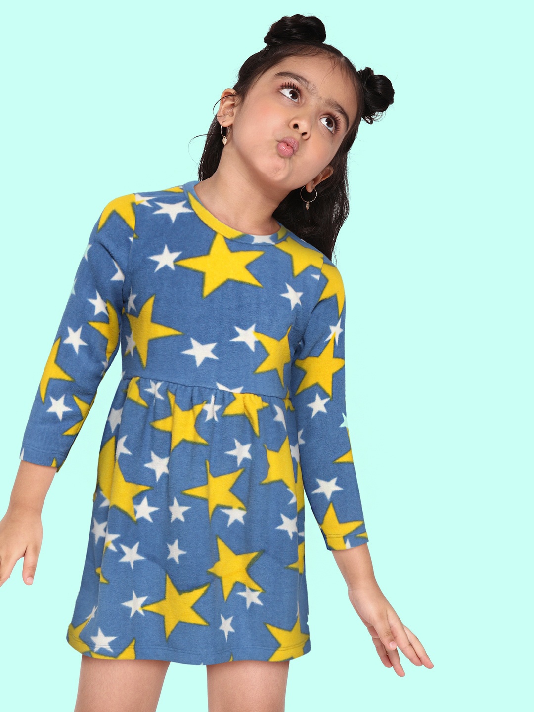 

CrayonFlakes Blue & Yellow Fit & Flare Dress