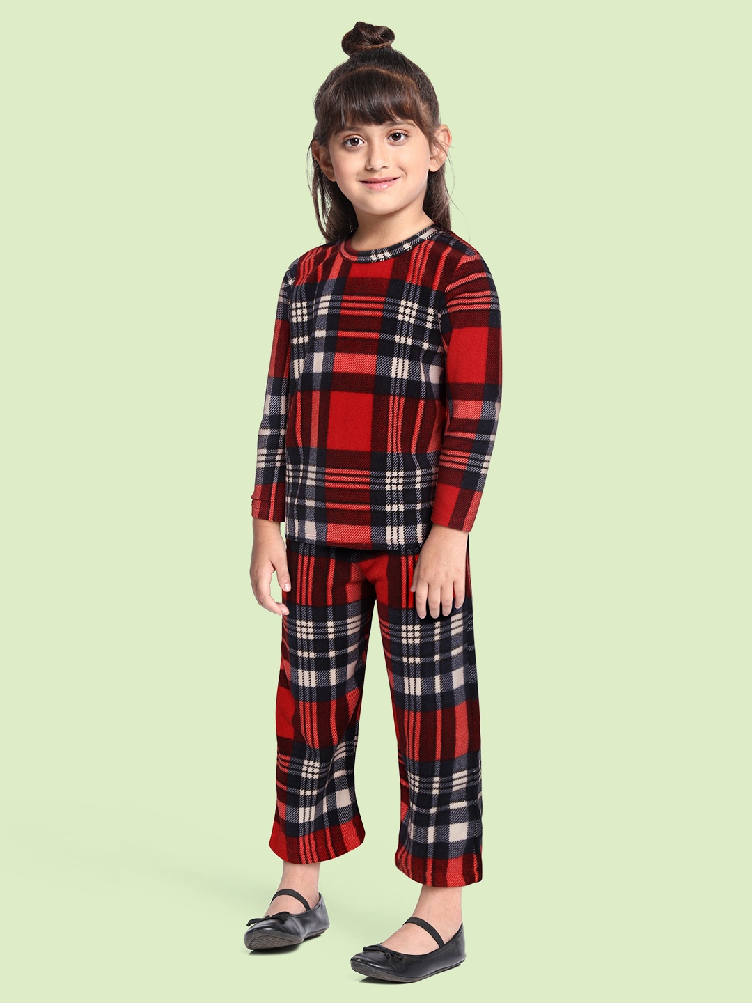 

CrayonFlakes Girls Red & Black Checked T-shirt with Trousers