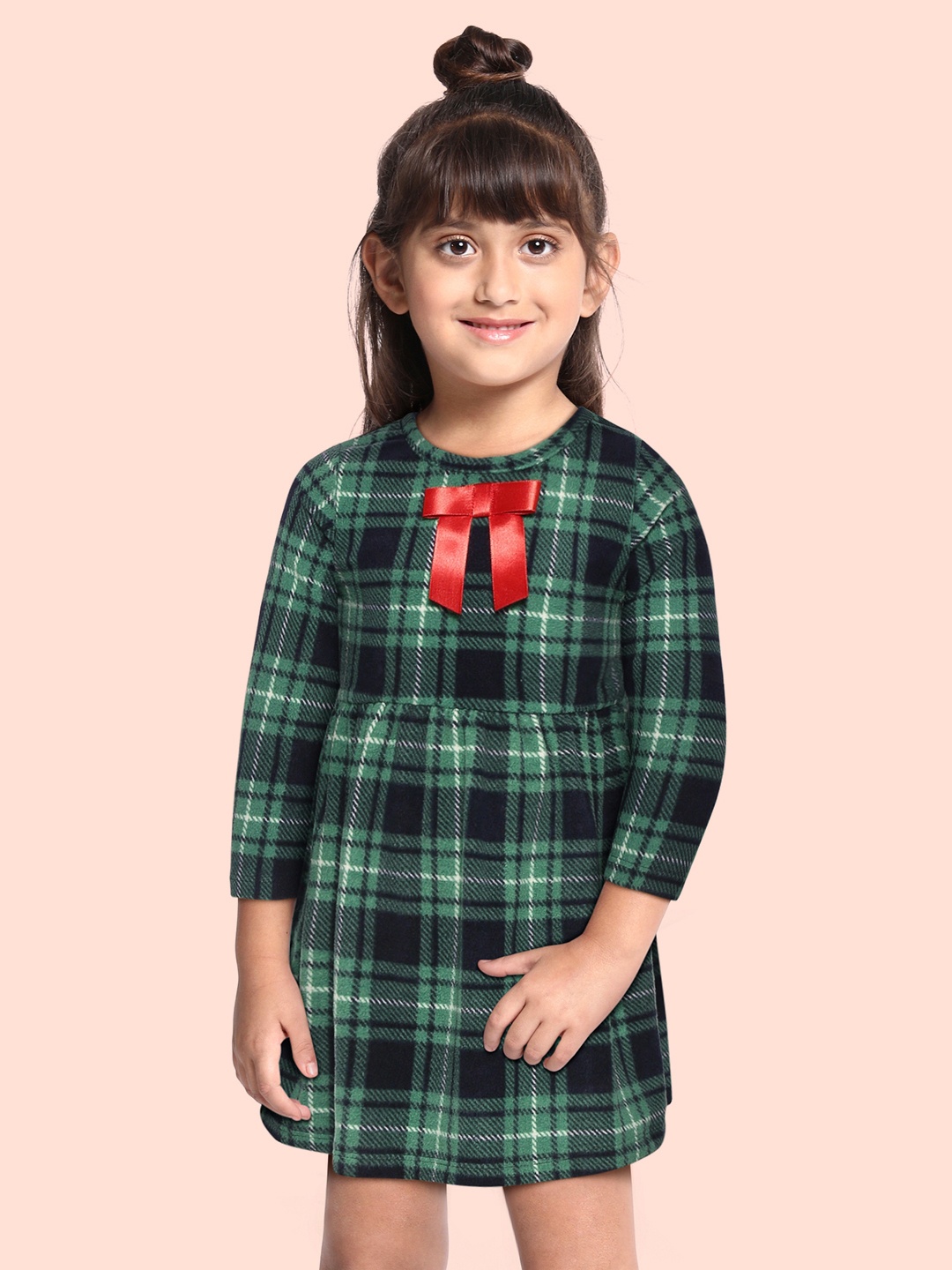 

CrayonFlakes Green Fit & Flare Checked Dress