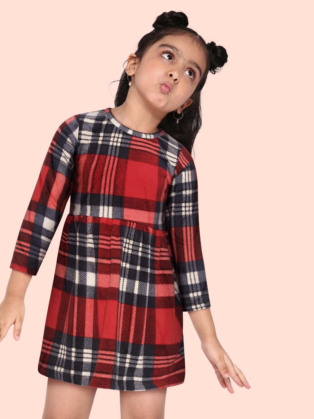 

CrayonFlakes Red & Black Fit & Flare Fleece Dress