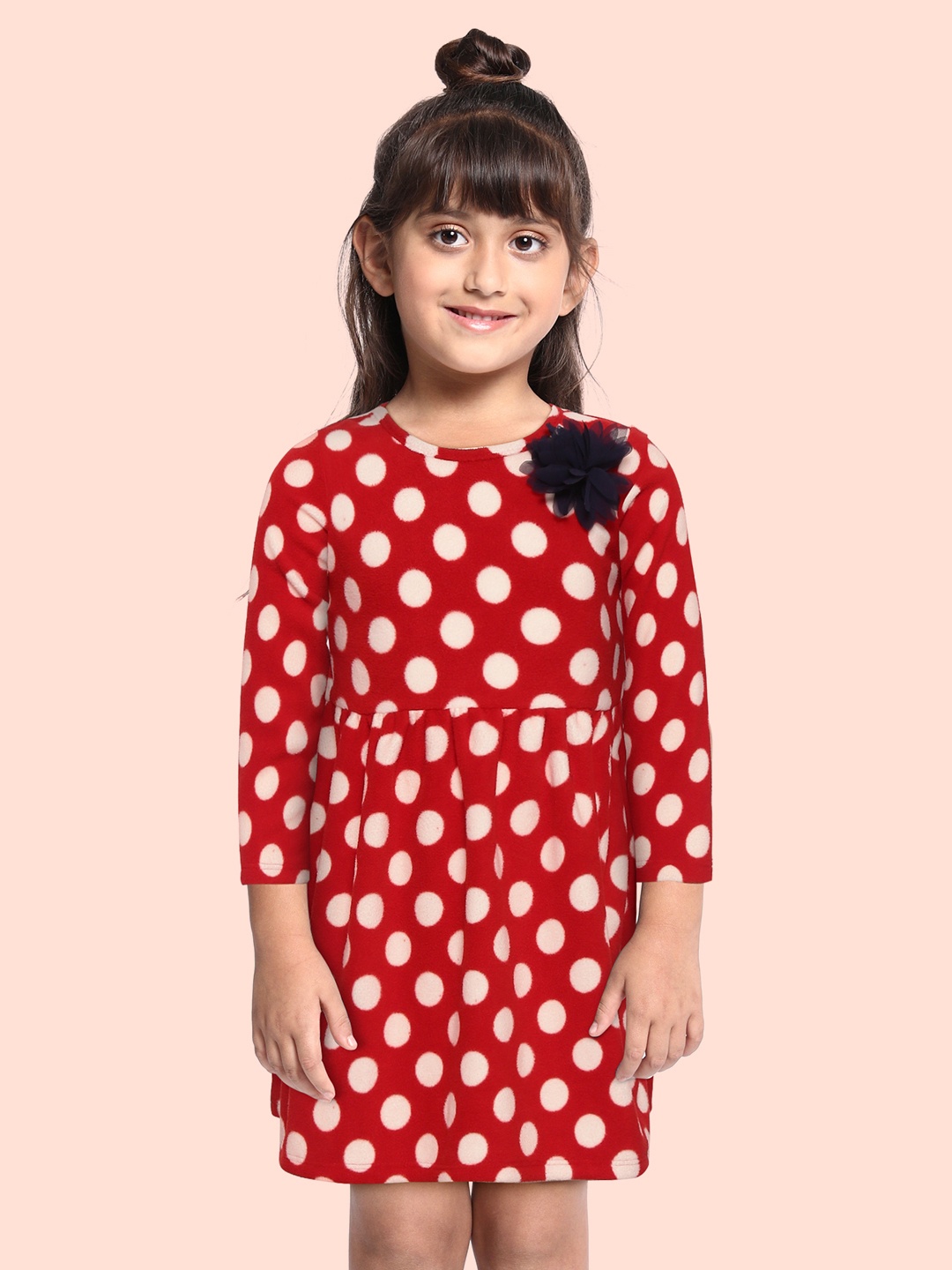

CrayonFlakes Red & White Polka Dotted Fleece Fit & Flare Dress