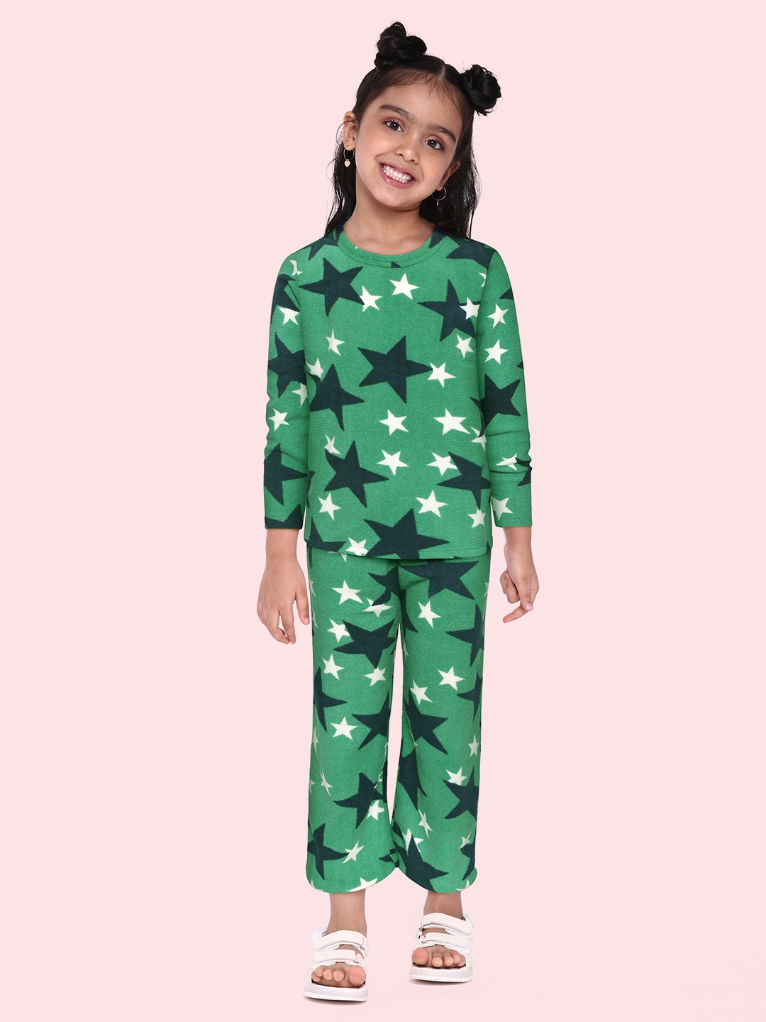 

CrayonFlakes Girls Green Printed T-shirt with Pyjamas