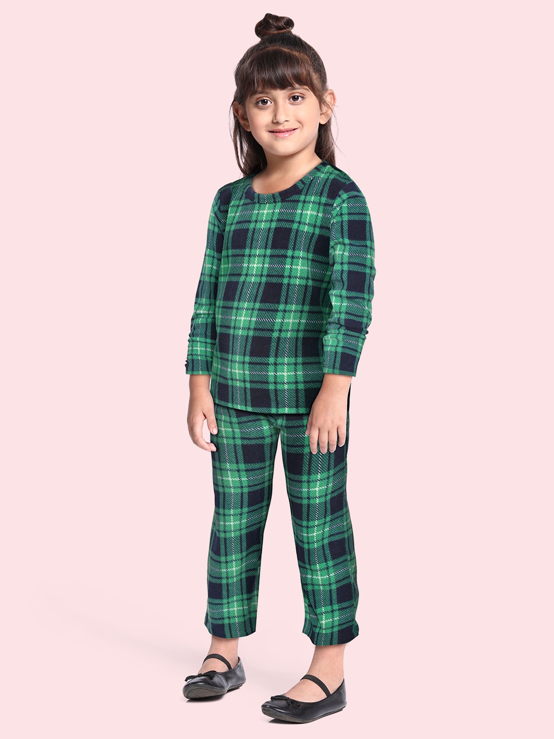 

CrayonFlakes Girls Green Checked T-shirt with Trousers