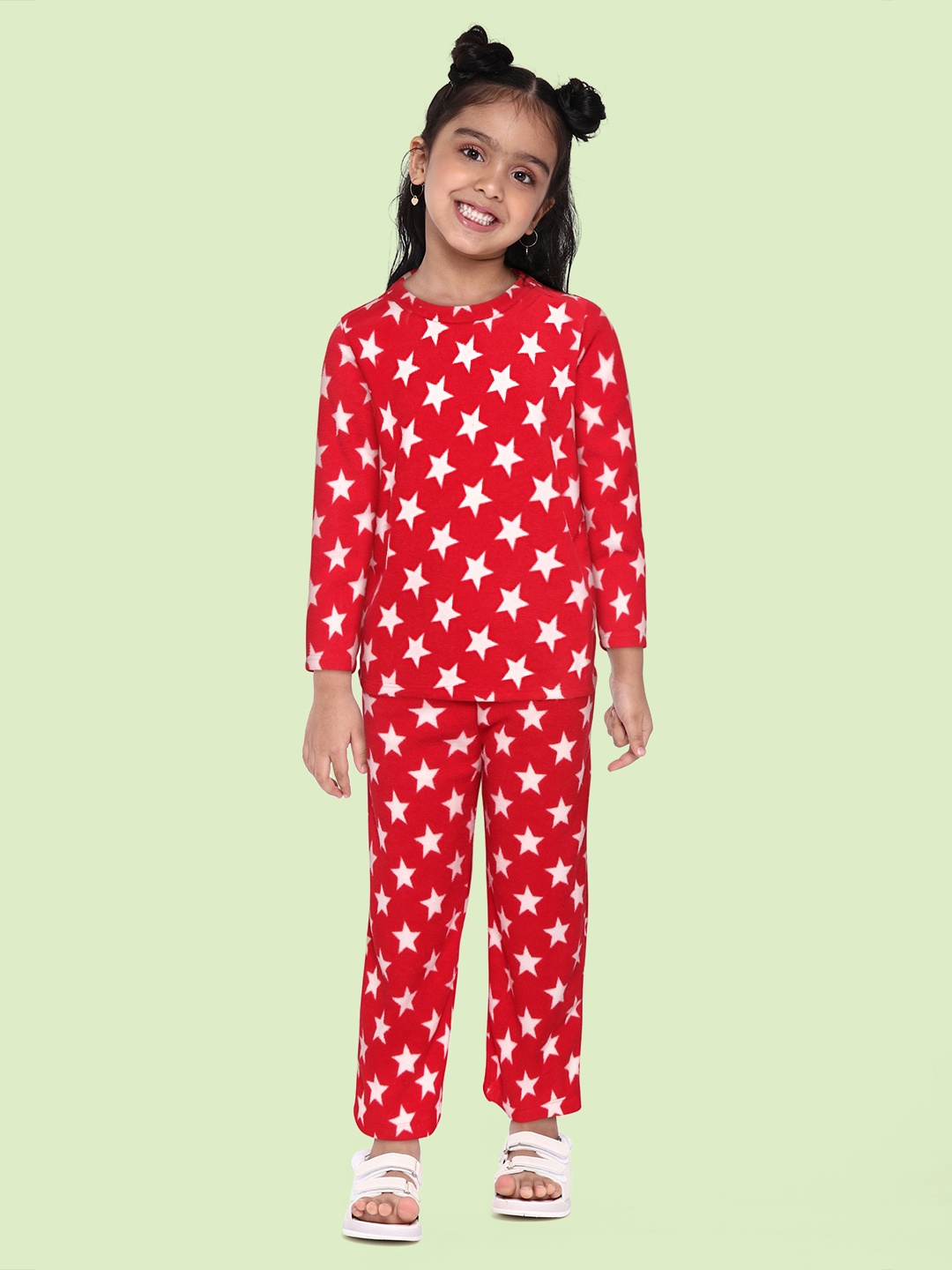 

CrayonFlakes Girls Red & White Printed T-shirt with Trousers