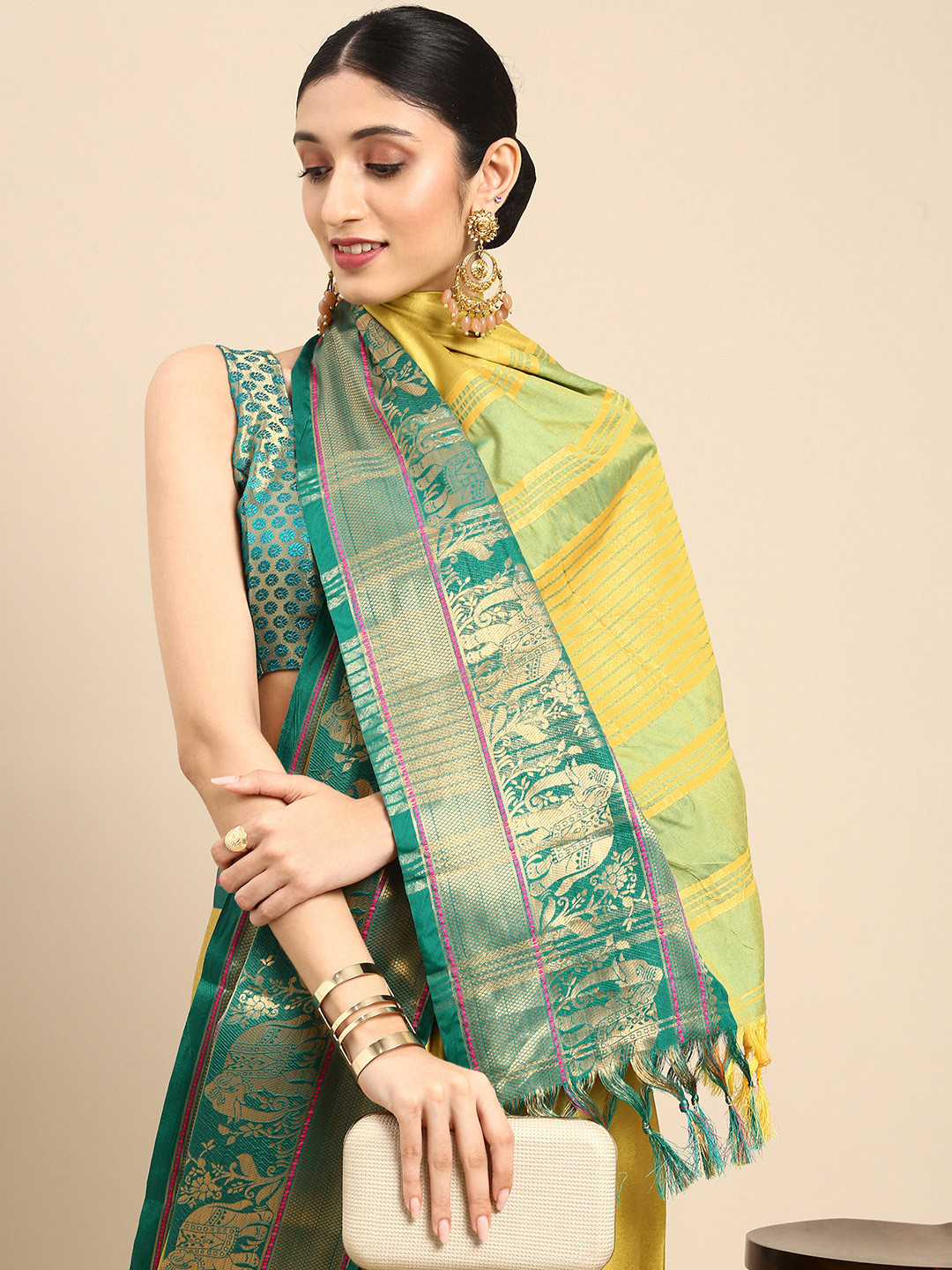 

Anouk Yellow Zari Pure Silk Banarasi Saree