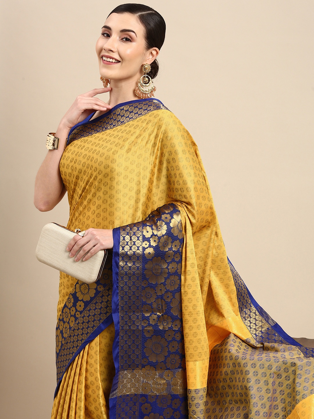 

Anouk Yellow Ethnic Motifs Zari Pure Silk Banarasi Saree