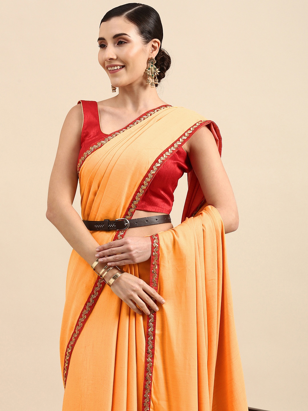 

Anouk Yellow Patchwork Bhagalpuri Saree