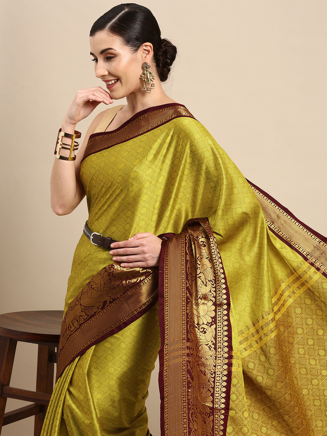 

Anouk Yellow Ethnic Motifs Zari Pure Silk Banarasi Saree