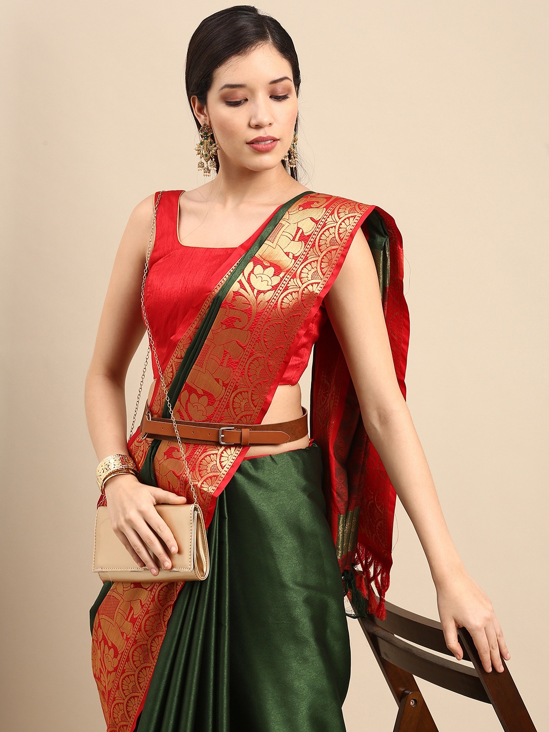 

Anouk Green Woven Design Zari Pure Silk Banarasi Saree