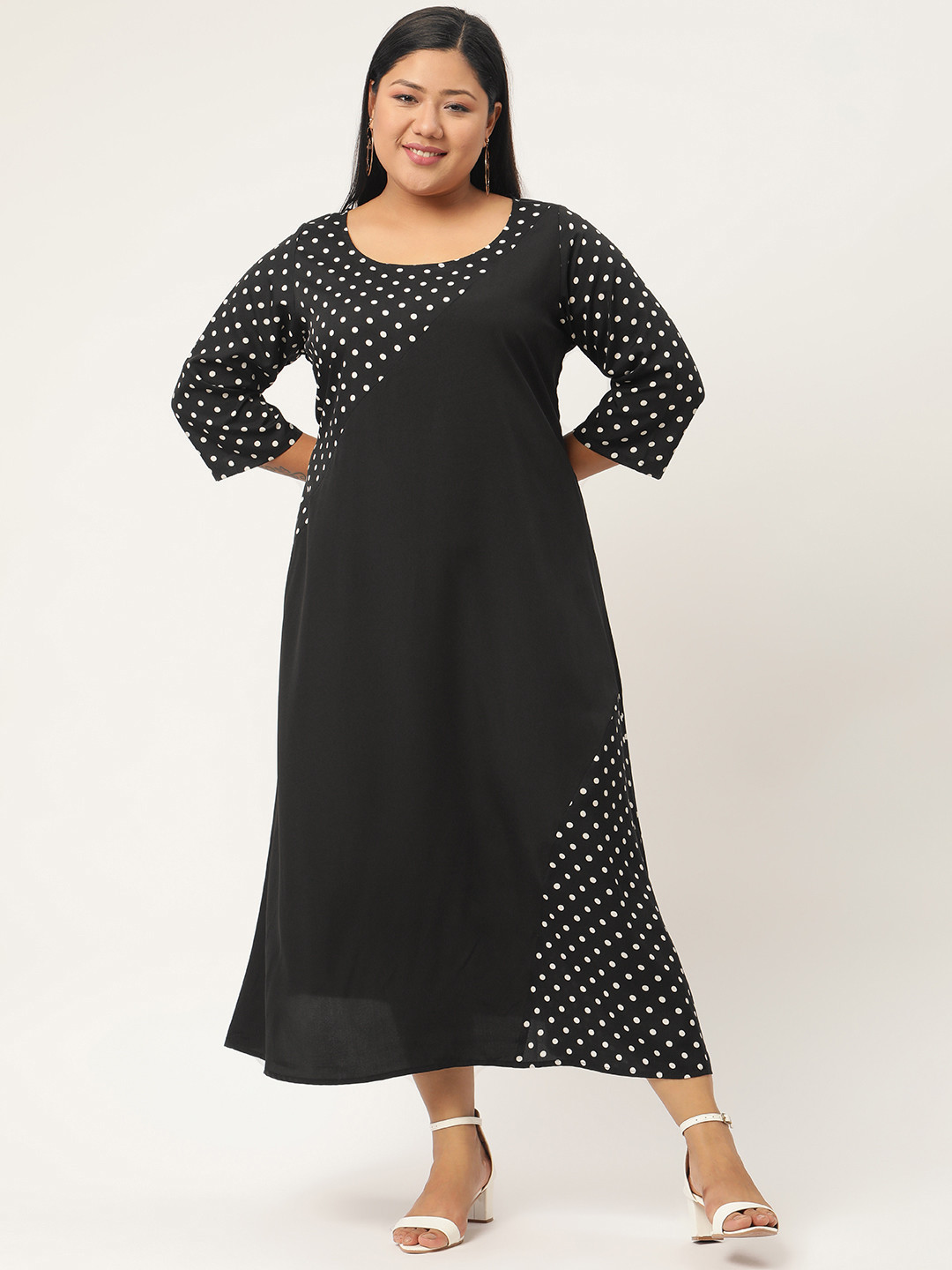 

Revolution Black & White Crepe A-Line Midi Plus Size Dress