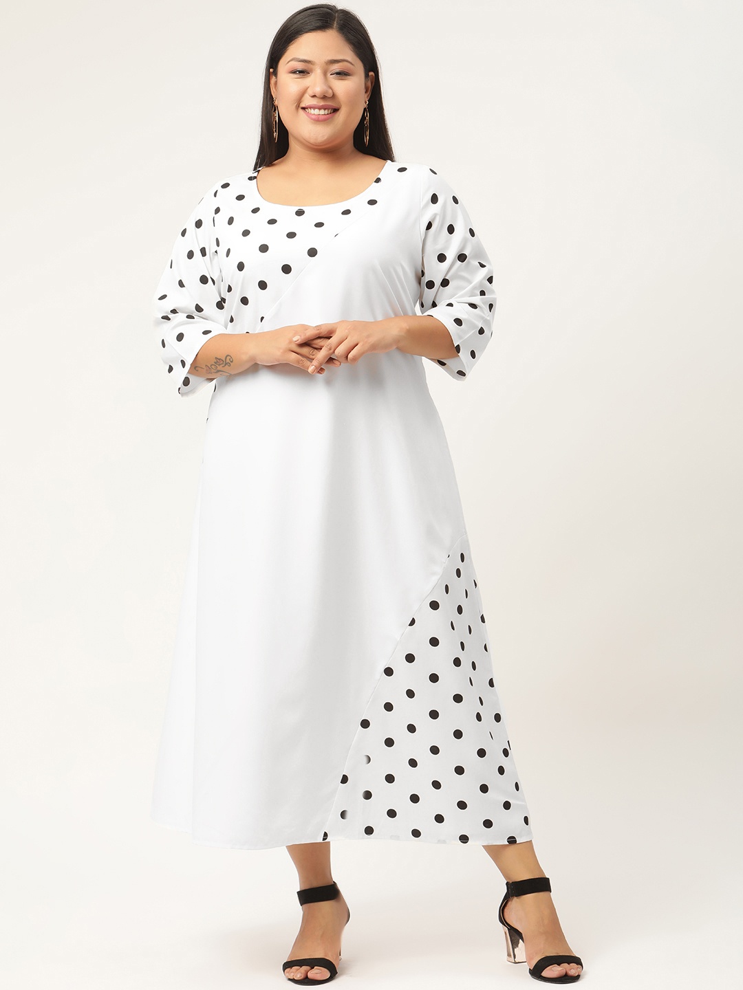 

Revolution White & Black Crepe A-Line Midi Plus Size Dress