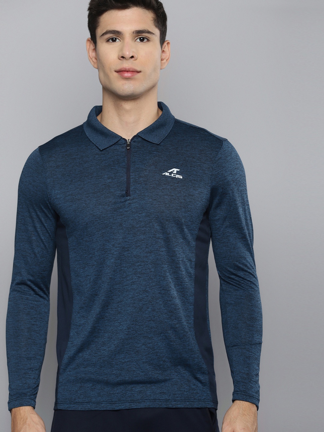 

Alcis Men Blue & Blue Solid Polo Collar Slim Fit Sports T-shirt