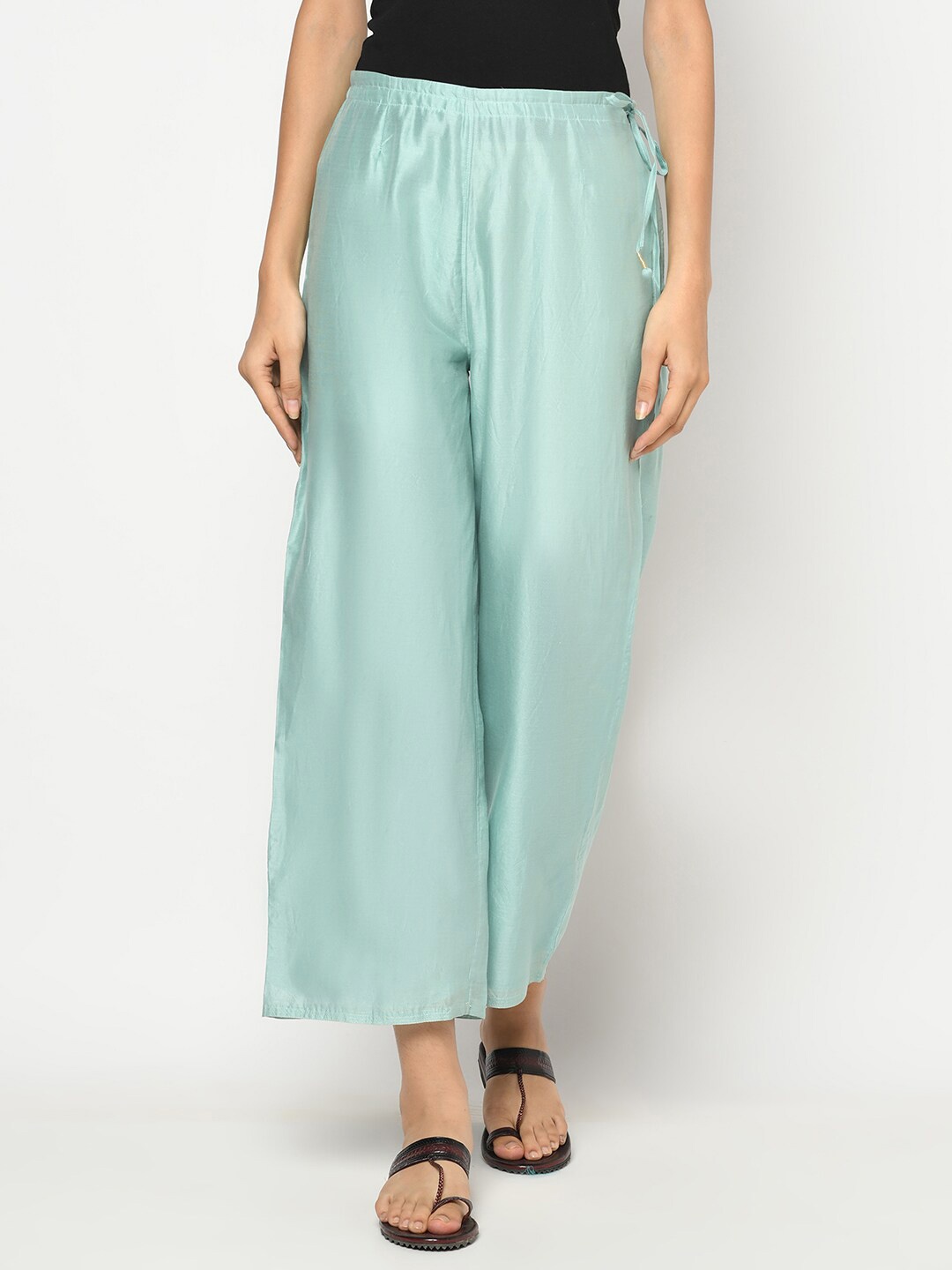 

Fabindia Women Sea Green Cotton Ethnic Palazzos