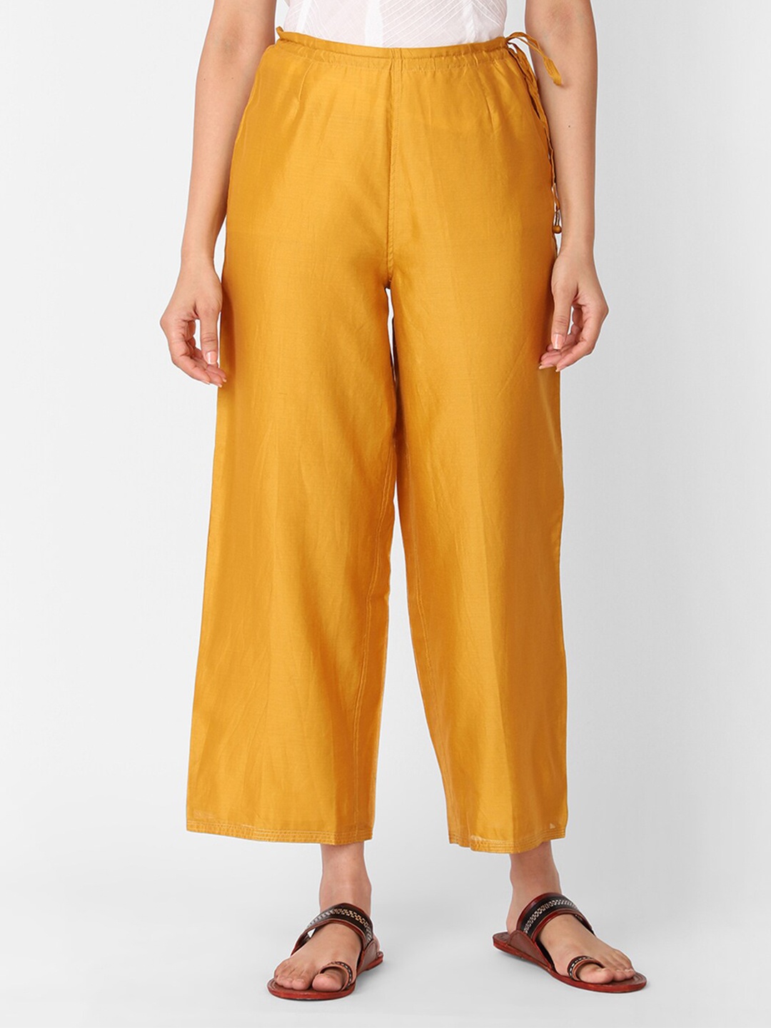 

Fabindia Women Mustard Yellow Cotton Ethnic Palazzos