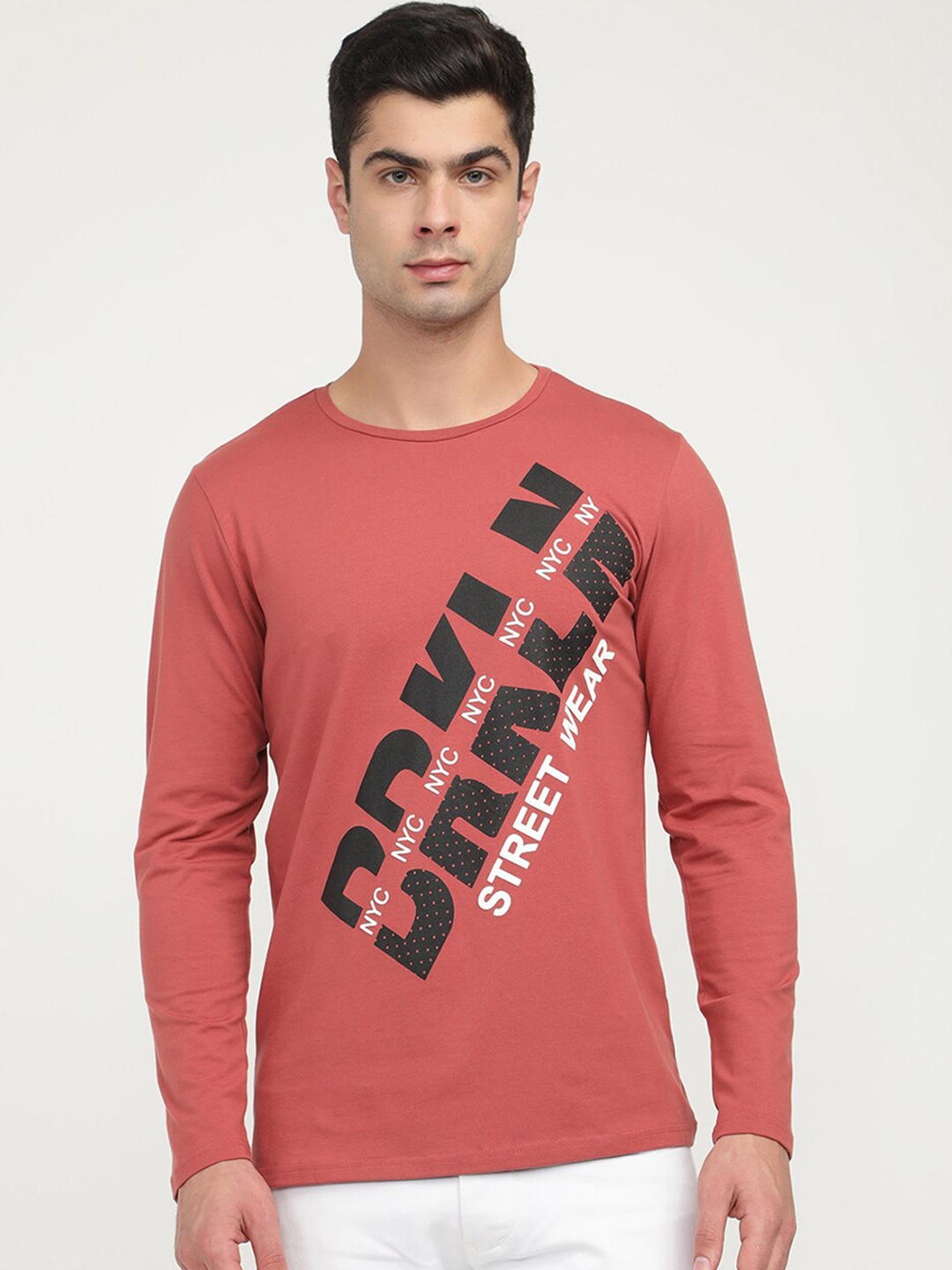 

V2 Value & Variety Men Rust Red Printed Cotton T-shirt