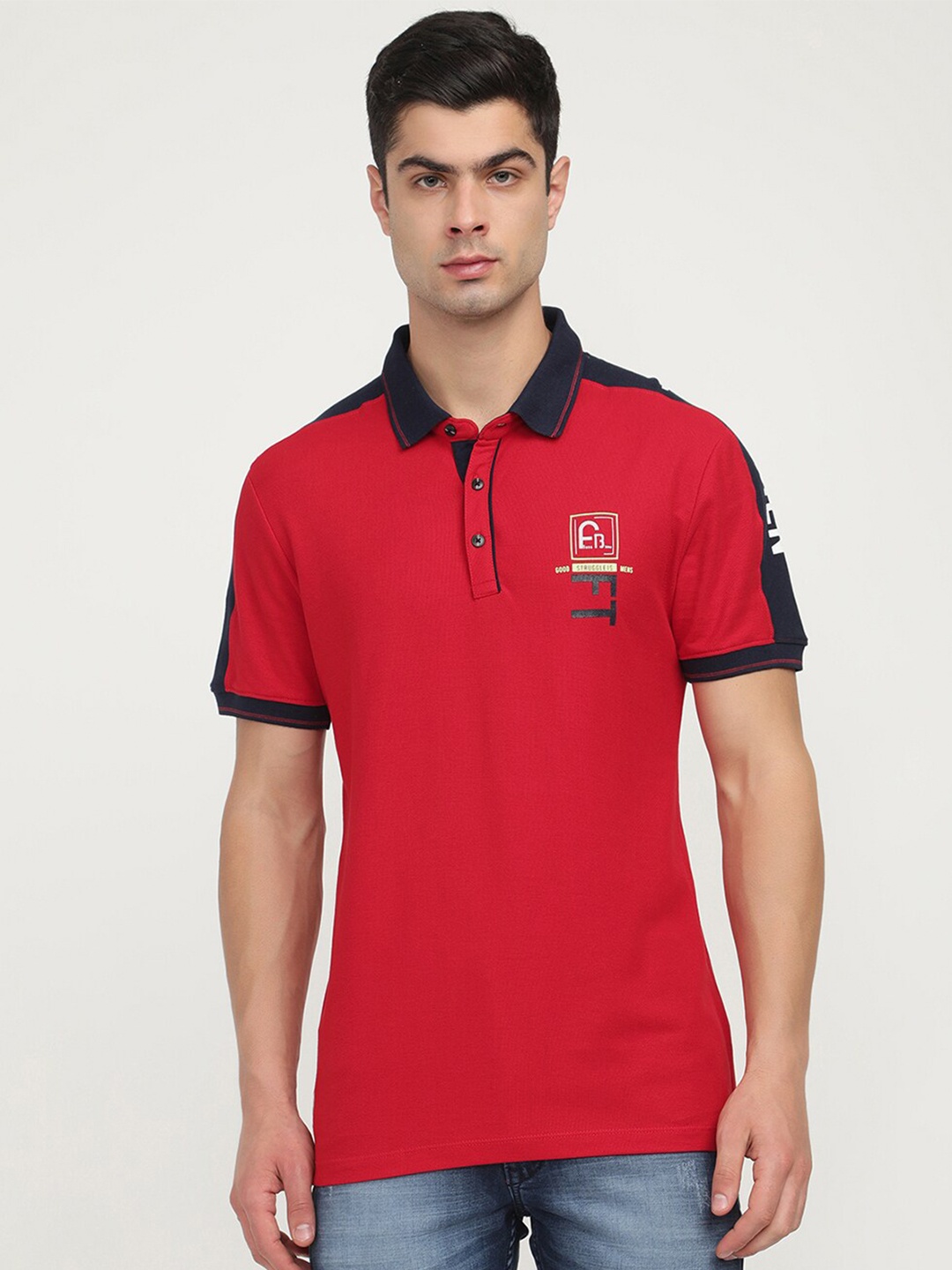 

V2 Value & Variety Men Red & Black Colourblocked Polo Collar T-shirt