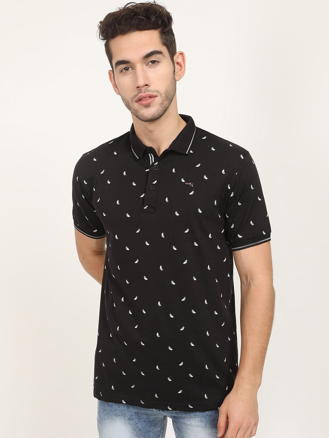 

V2 Value & Variety Men Black Printed Polo Collar T-shirt