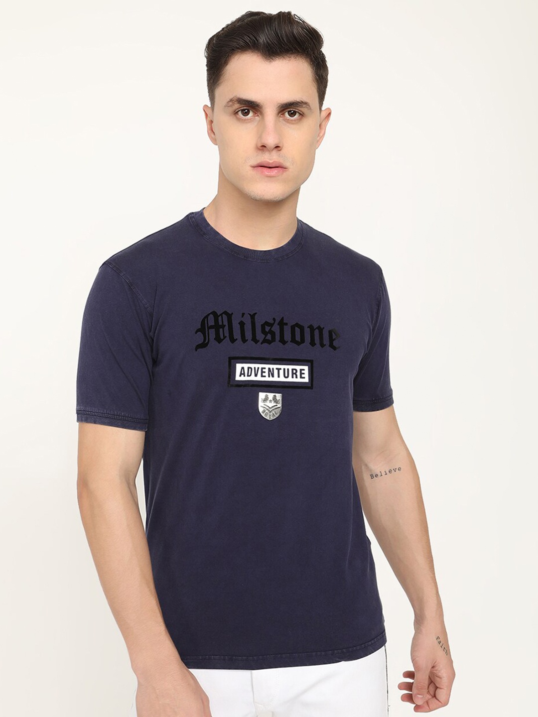 

V2 Value & Variety Men Navy Blue Printed T-shirt