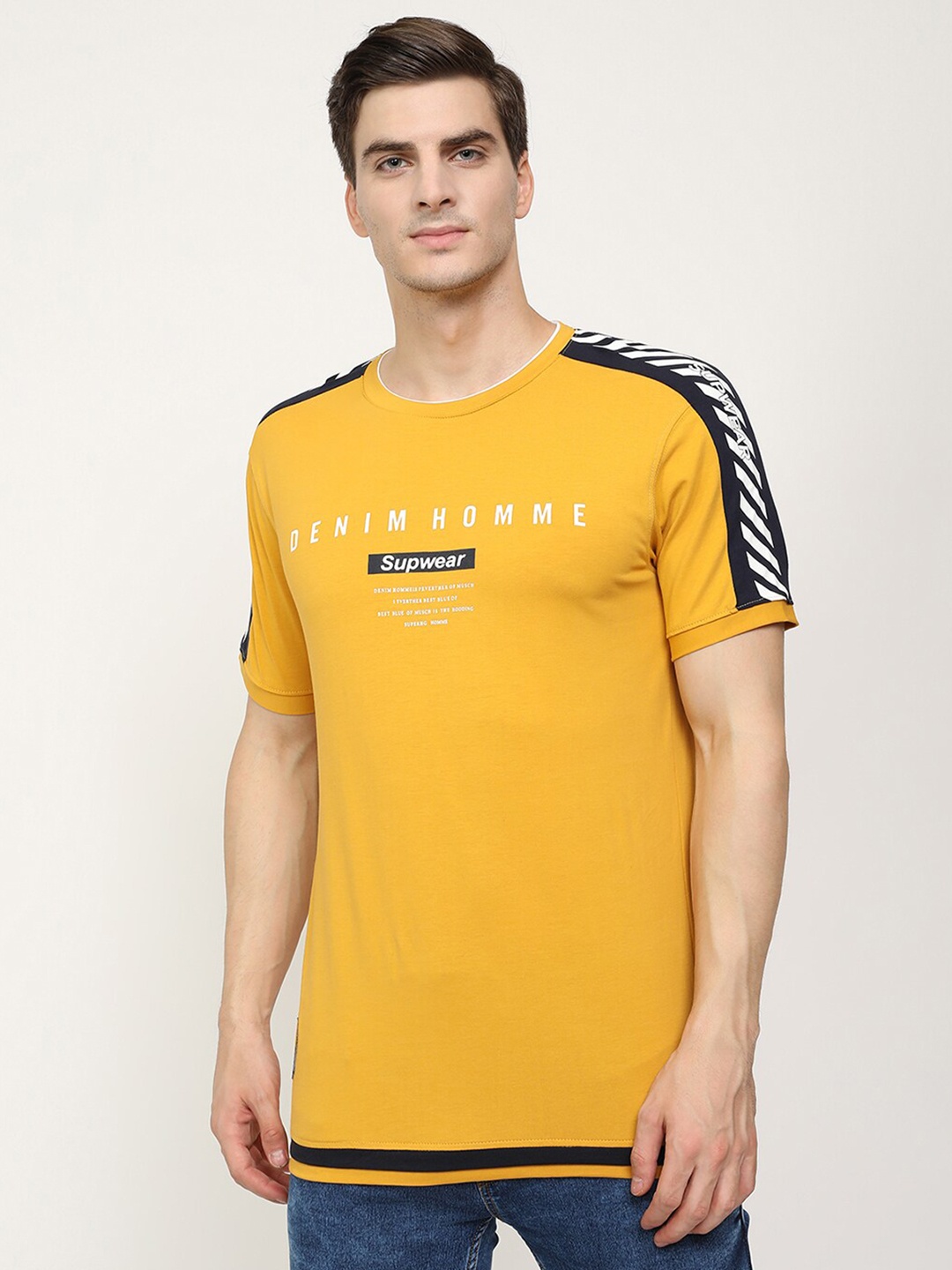 

V2 Value & Variety Men Mustard Yellow Typography T-shirt