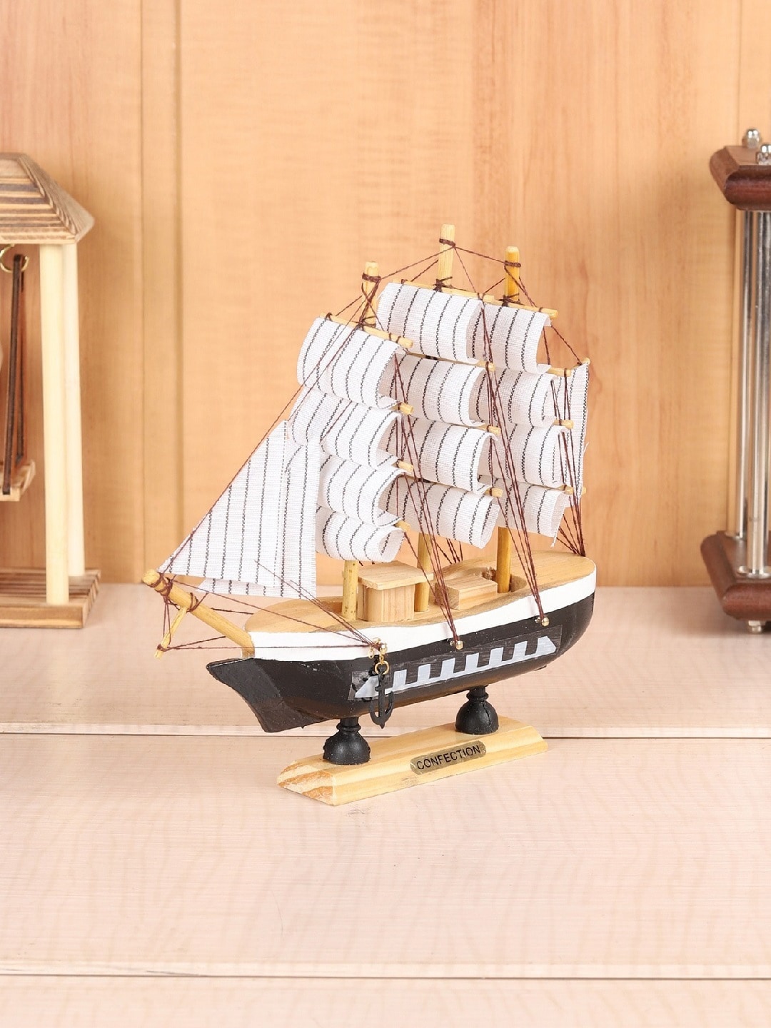EXIM DECOR Black & White Handcrafted Wooden Ship Showpiece