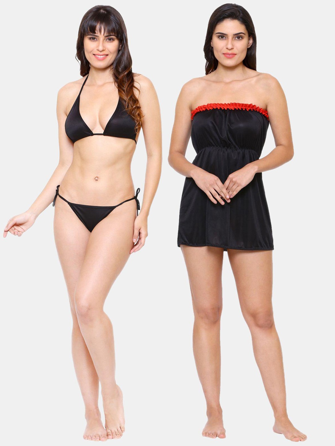 

Klamotten Black & Red Satin Strapless Baby Doll
