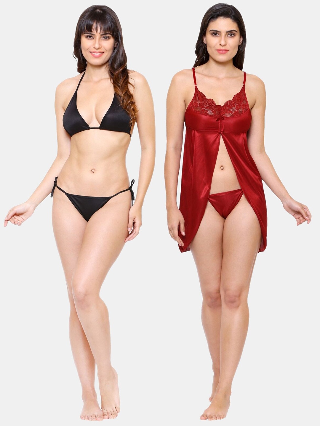 

Klamotten Black & Red Satin Baby Doll
