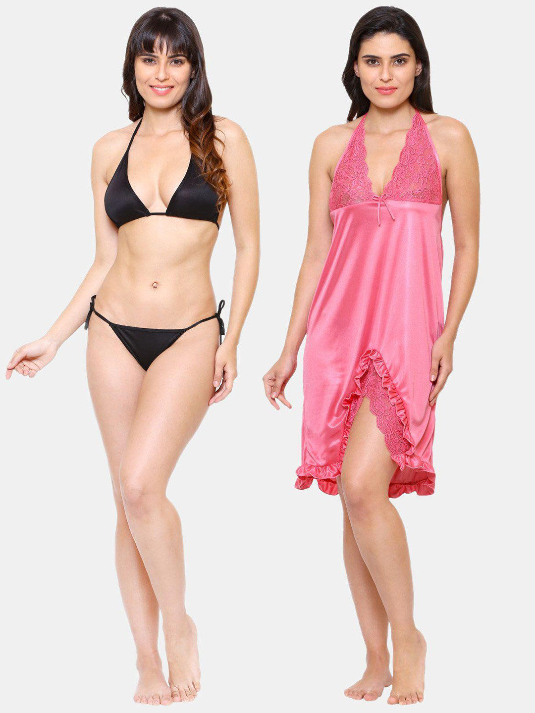 

Klamotten Black & Pink Satin Baby Doll
