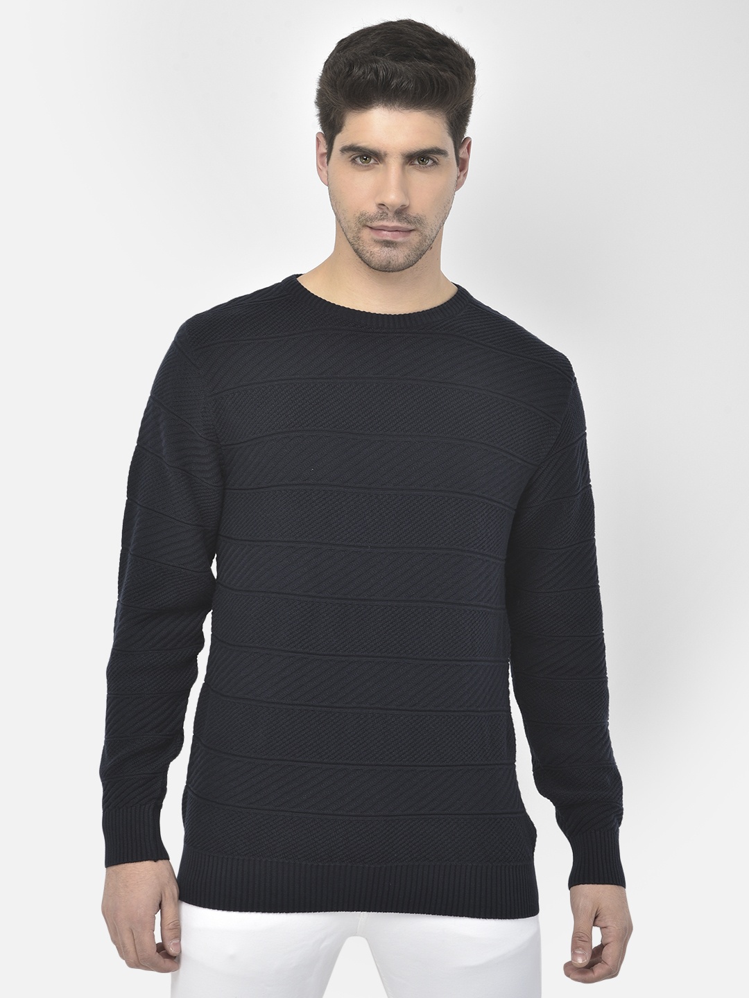 

Richlook Men Navy Blue Pure Cotton Pullover Sweater
