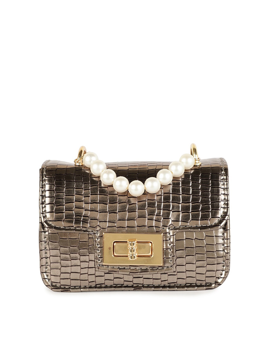 

ZEVORA Silver-Toned & White Textured Purse Clutch