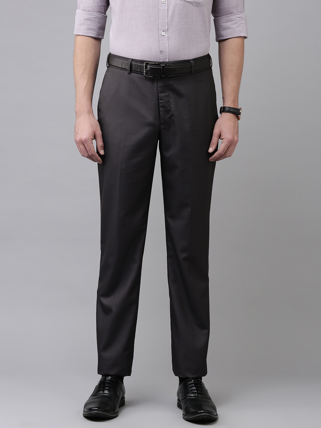 

Park Avenue Men Grey Solid Wrinkle Free Formal Trousers