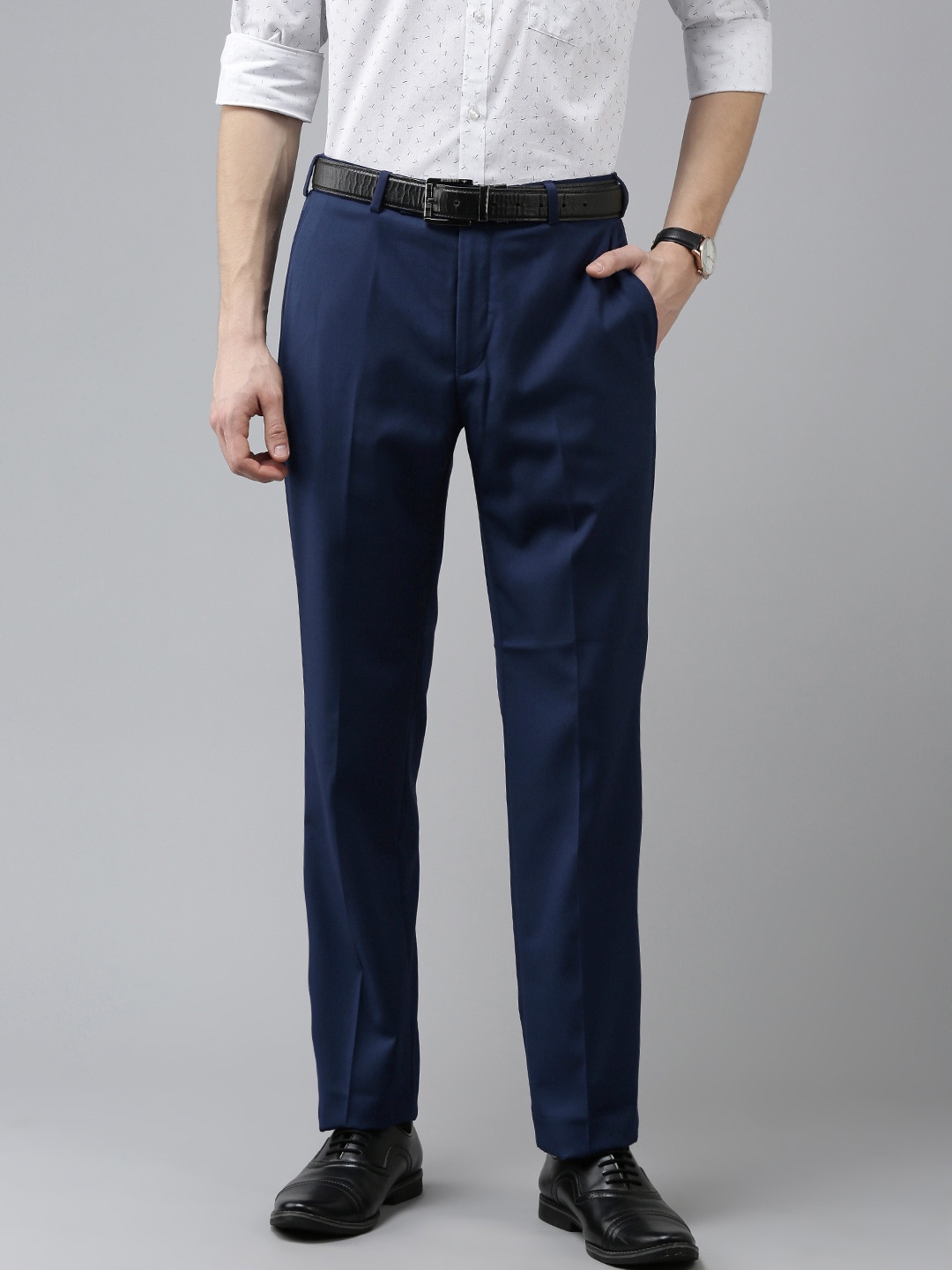 

Park Avenue Men Blue Solid Formal Trousers