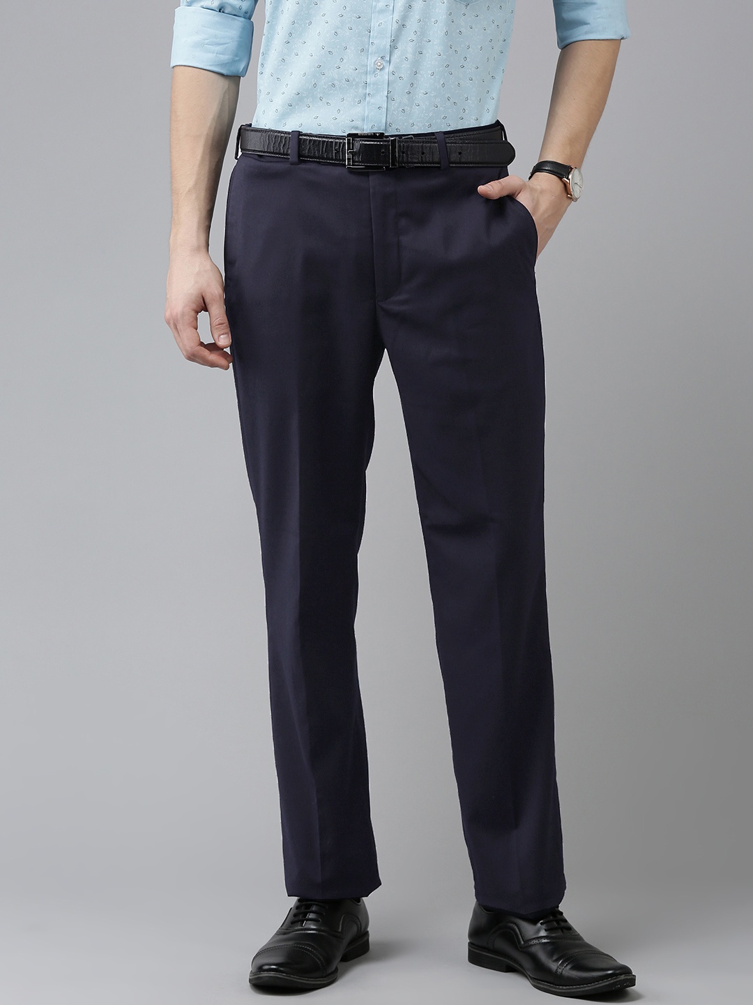 

Park Avenue Men Navy Blue Solid Mid-Rise Formal Trousers