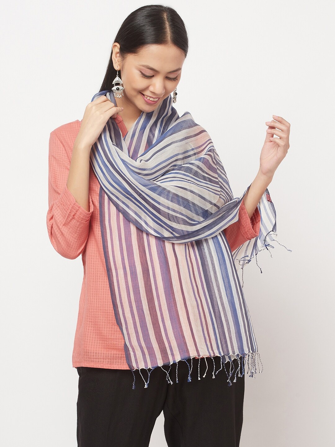 

Fabindia Women Blue & White Striped Stole