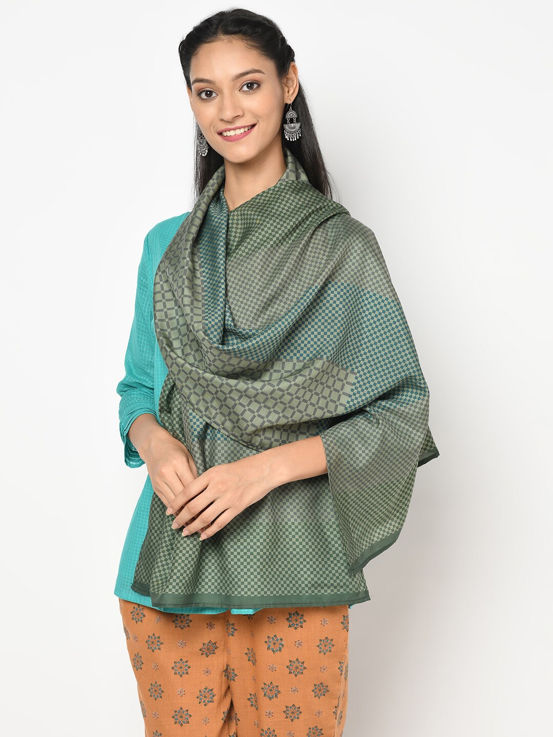 

Fabindia Women Green Printed Stole