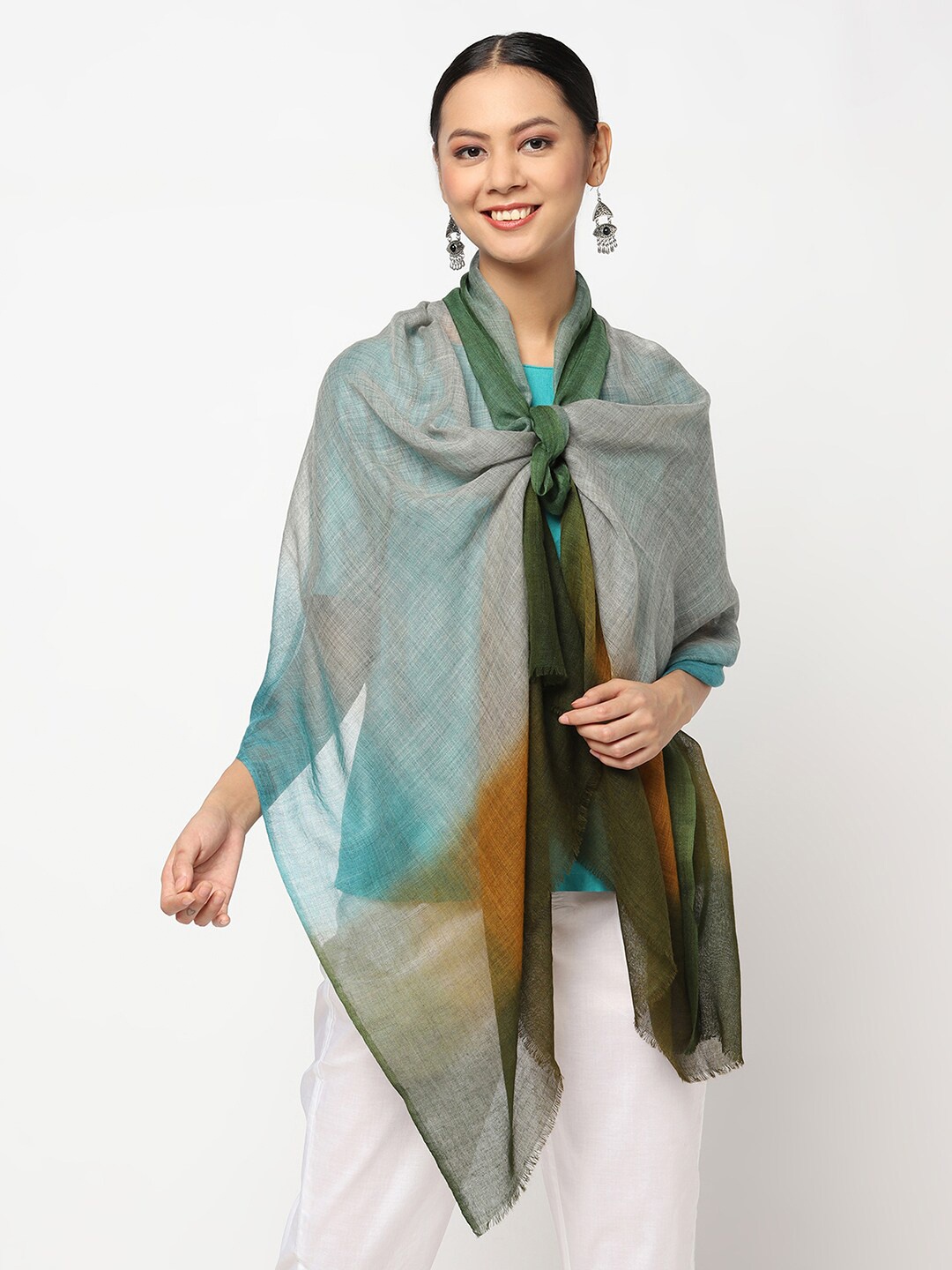 

Fabindia Women Grey & Brown Silk Colourblocked Stole