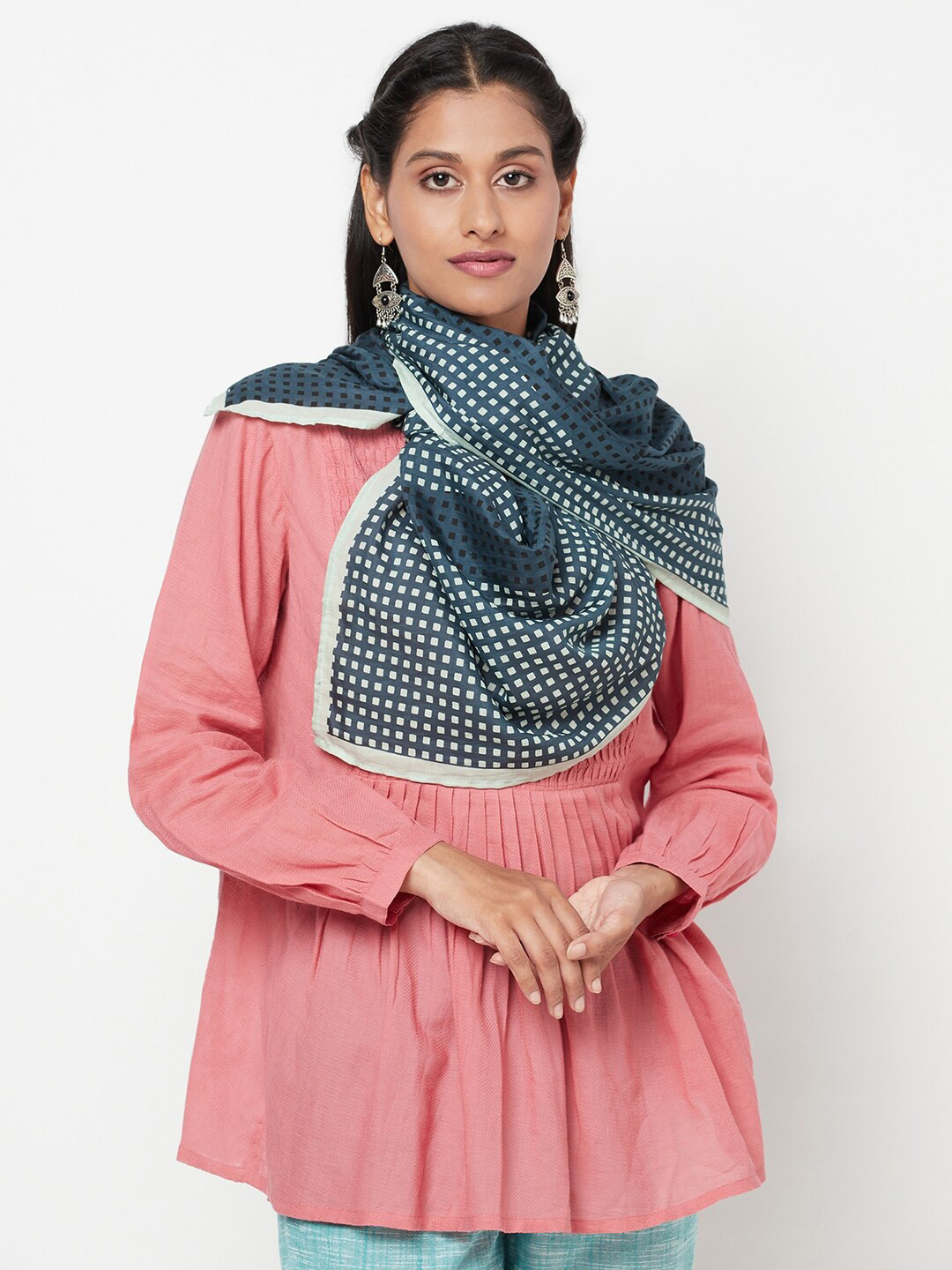 

Fabindia Women Green & White Printed Stole