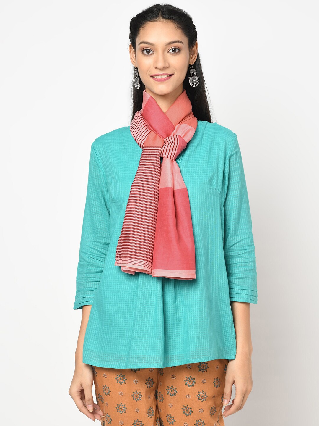 

Fabindia Women Peach-Color Striped Stoles