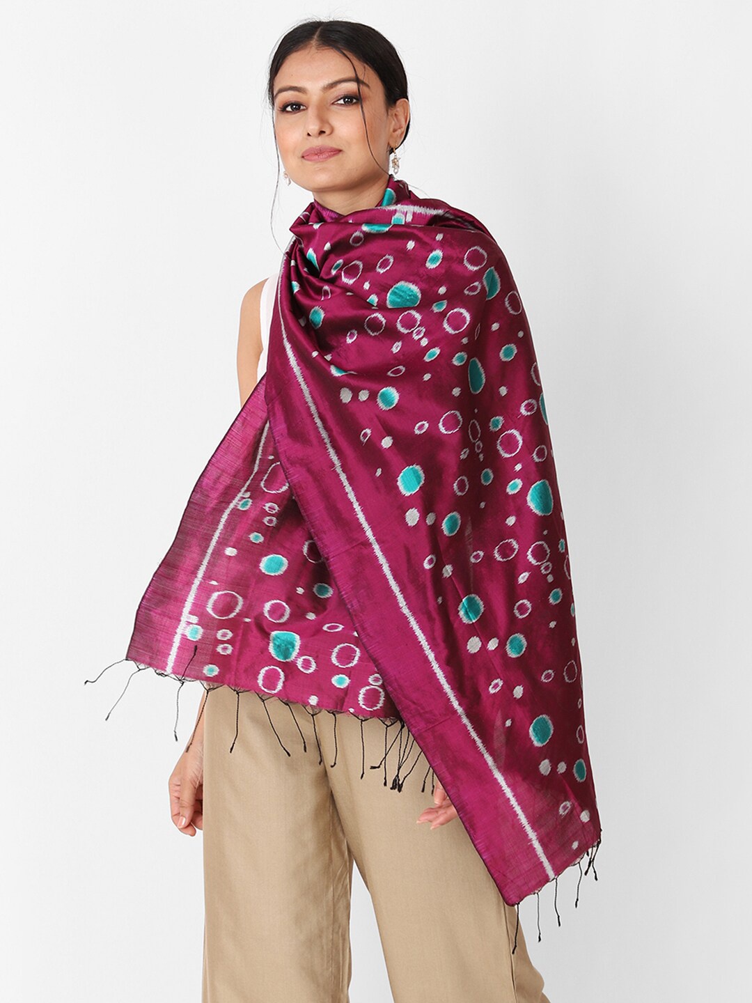 

Fabindia Women Maroon & Blue Printed Stole