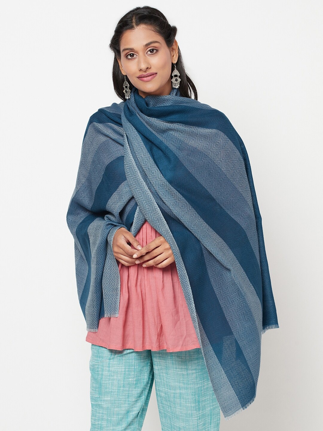 

Fabindia Women Blue & Grey Woven Design Stole