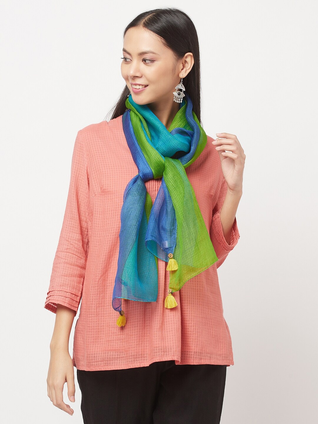 

Fabindia Women Blue & Green Silk Colourblocked Stole