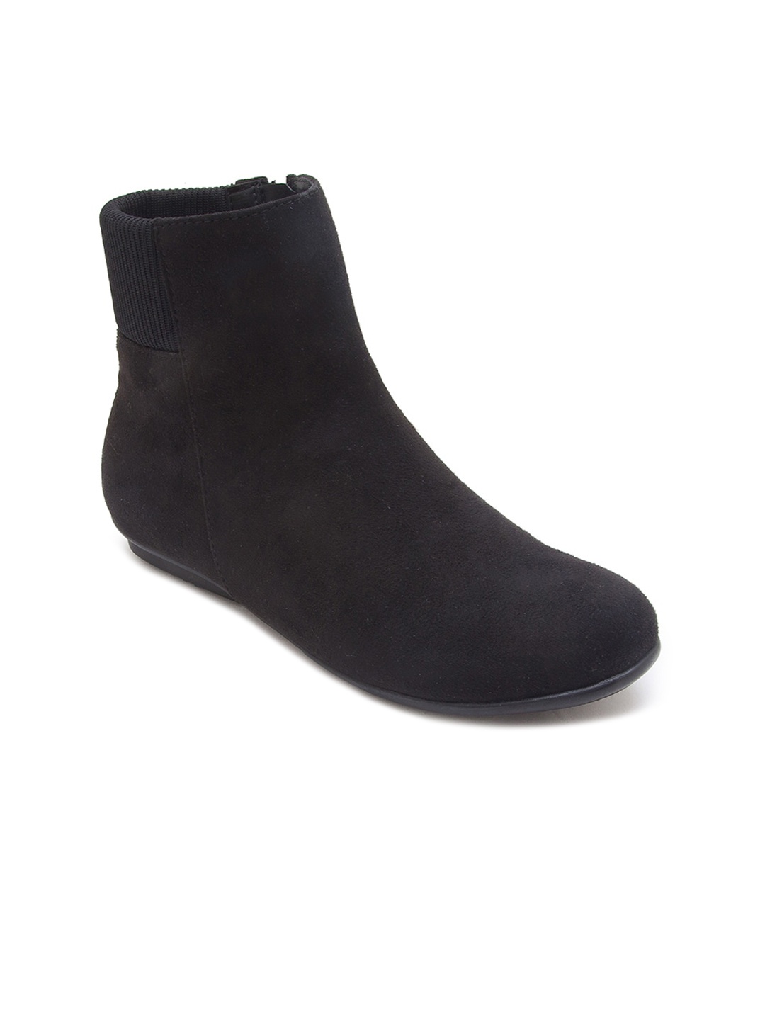 

CERIZ Women Black Textured Leather Flat Boots