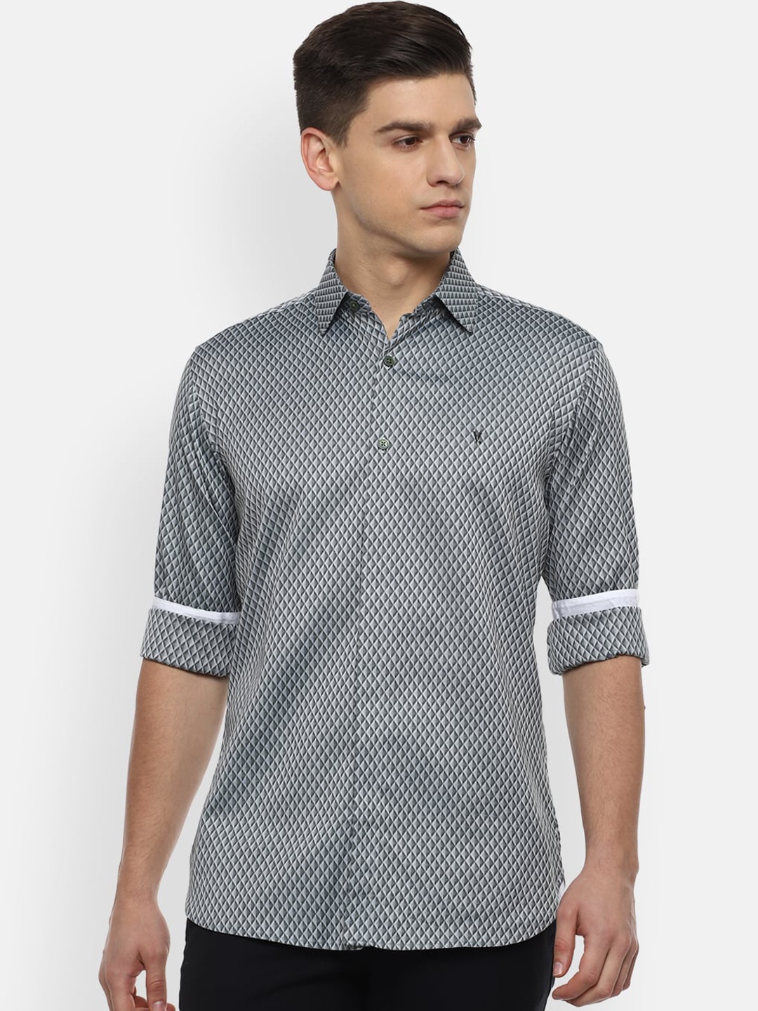 

V Dot Men Grey Slim Fit Opaque Printed Casual Shirt