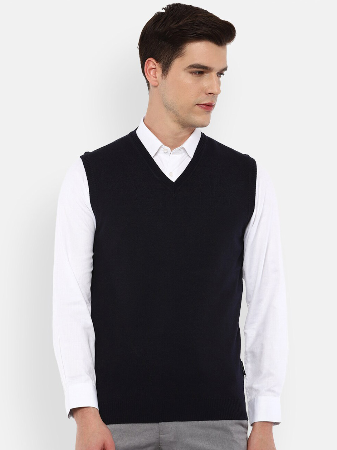 

Van Heusen Men Black Solid Sweater Vest