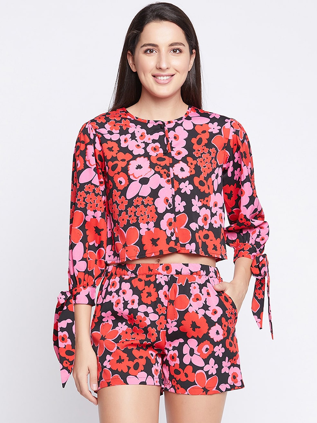 

Clovia Women Pink & Black Printed Night suit