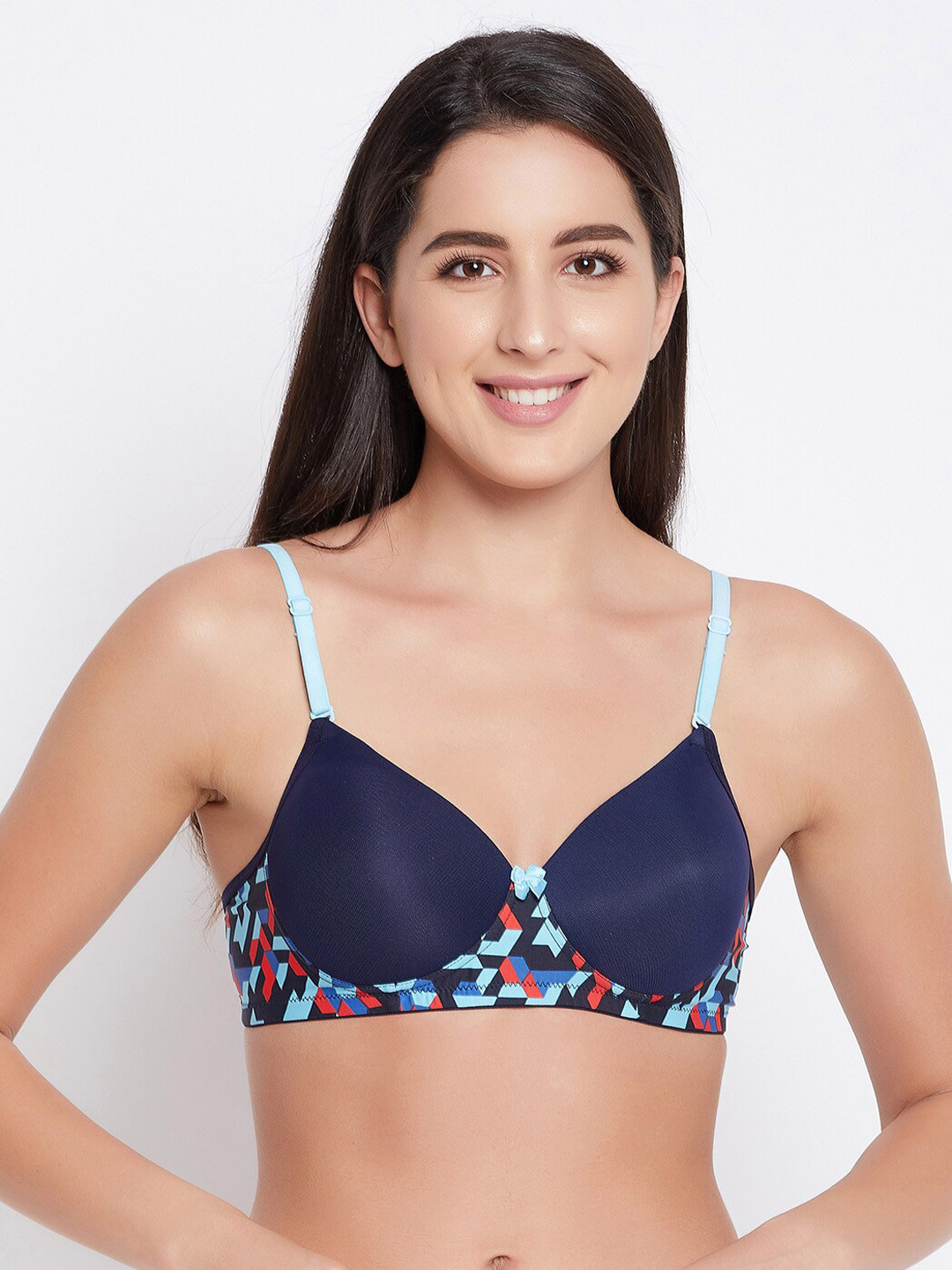 

Clovia Blue & Red Geometric T-shirt Bra Lightly Padded BR1866K0832E