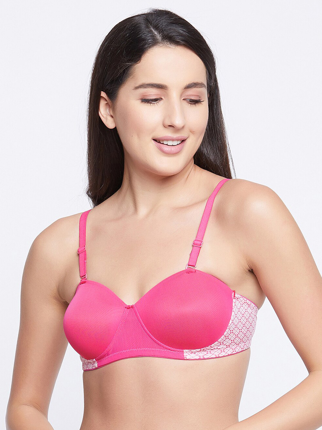 

Clovia Pink & White Geometric Balconette Bra Lightly Padded