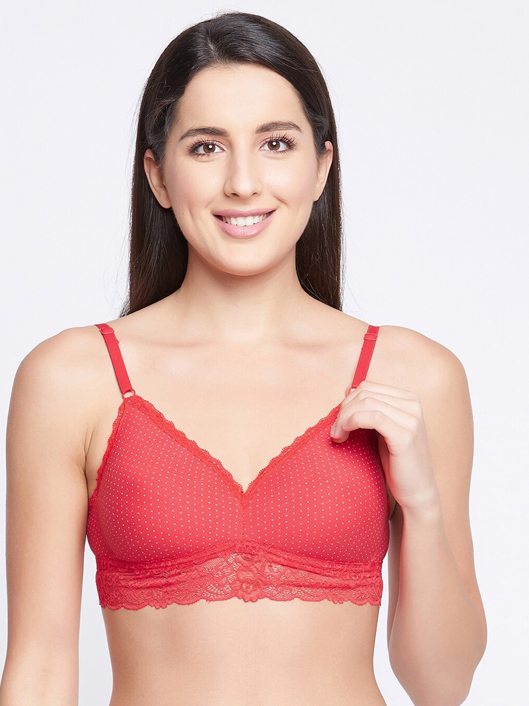 

Clovia Red & White Bralette Bra Lightly Padded