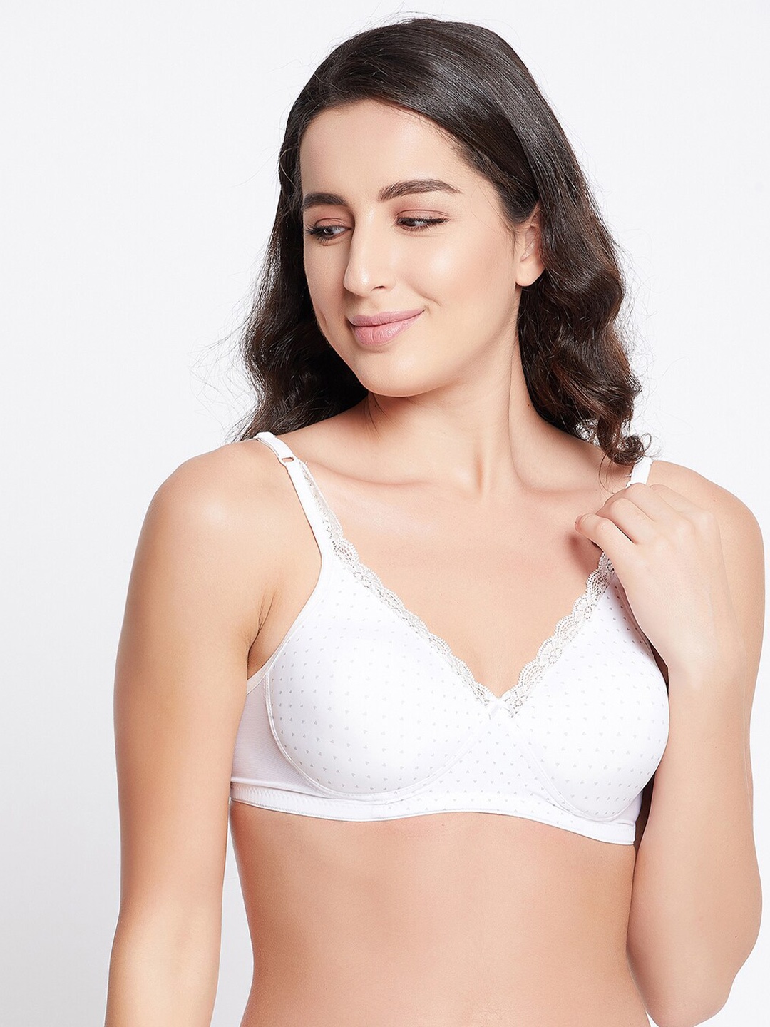 

Clovia White & Grey Lace Non Wired Medium Coverage T-shirt Bra
