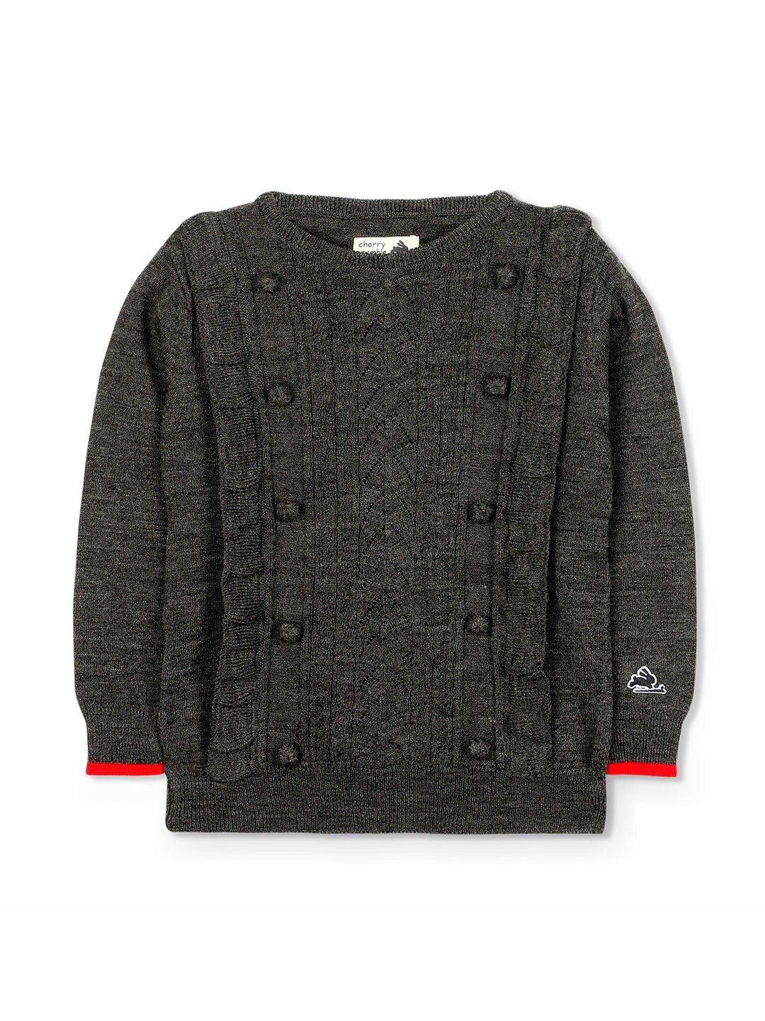 

Cherry Crumble Girls Grey Self Design Sweater