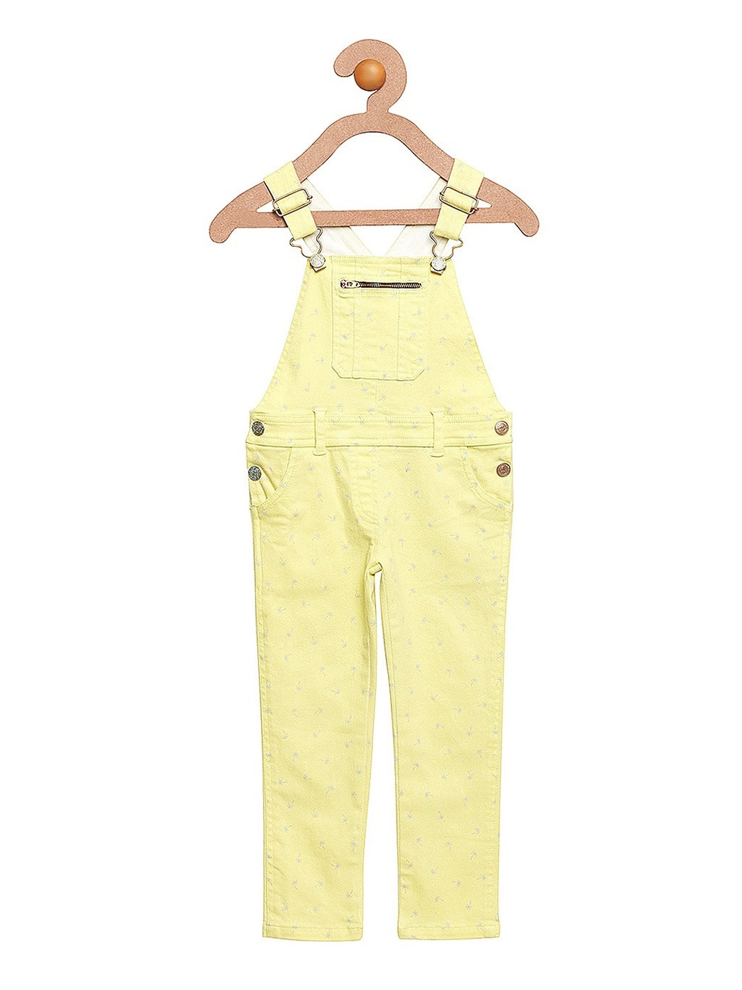 

Cherry Crumble Girls Yellow Printed Cotton Twill Dungaree